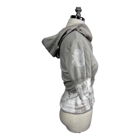 Yogi Y2K Tie Dye Zip Hoodie Metallic Paisley Boho Short Sleeve Womens Medium USA - Picture 7 of 10